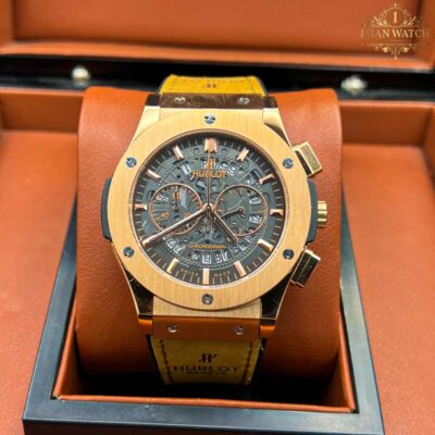 ساعت مچی هابلوت بیگ بنگ کرنوگراف مردانه رزگلد بند خردلی Hublot big bang 12549