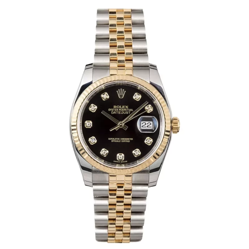 ساعت مچی رولکس دیت جاست مردانه دو رنگ صفحه مشکی ROLEX Date-Just 3234w