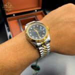 ساعت مچی رولکس دیت جاست مردانه دو رنگ صفحه مشکی ROLEX Date-Just 3234w