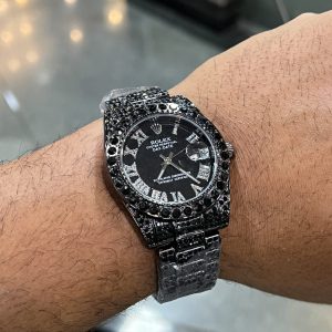 ساعت مچی رولکس فول نگین مشکی صفحه مشکی ROLEX DAYTE JUST 1070