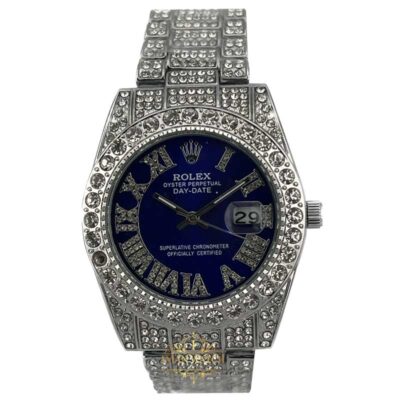 ساعت مچی رولکس فول نگین نقره ای صفحه سرمه ای ROLEX DAYTE JUST 1060