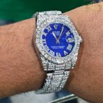 ساعت مچی رولکس فول نگین نقره ای صفحه سرمه ای ROLEX DAYTE JUST 1060