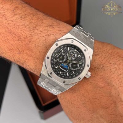 ساعت مردانه اودمار پیگه نقره ای صفحه مشکی Audemars piguet 32847