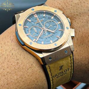 ساعت مچی هابلوت بیگ بنگ کرنوگراف مردانه رزگلد بند خردلی Hublot big bang 12549 