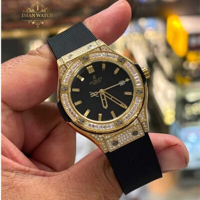 ساعت مچی هابلوت بیگ بنگ زنانه قاب نگین مشکی HUBLOT BIG BANG 5259