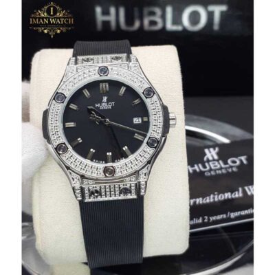 ساعت مچی هابلوت بیگ بنگ زنانه قاب نگین مشکی HUBLOT BIG BANG 5260