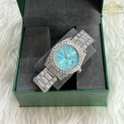 ساعت مچی رولکس فول نگین استیل صفحه تیفانی ROLEX DAYTE JUST 1021