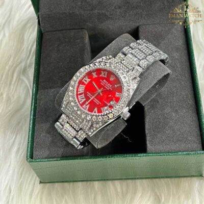 ساعت مچی رولکس فول نگین نقره ای صفحه قرمز ROLEX DAYTE JUST 1031