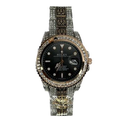 ساعت مچی رولکس فول نگین دو رنگ نقره ای رزگلد صفحه مشکی ROLEX DAYTE JUST 1080