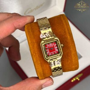 ساعت مچی زنانه کارتیر پنتر طلایی صفحه قرمز Cartier Panthere CR535