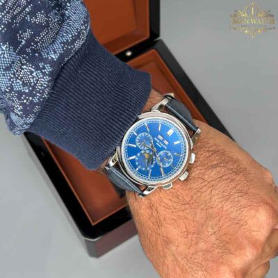 ساعت پتک فیلیپ مردانه اتوماتیک نقره ای صفحه سرمه ای Patek Philippe 5077