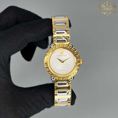 ساعت مچی زنانه ورساچه دو رنگ طلایی صفحه سفید Versace 5064Q