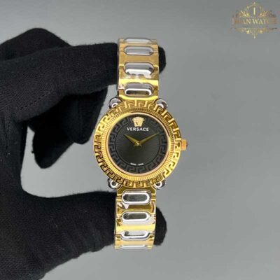 ساعت مچی زنانه ورساچه طلایی نقره ای صفحه مشکی Versace 5070Q