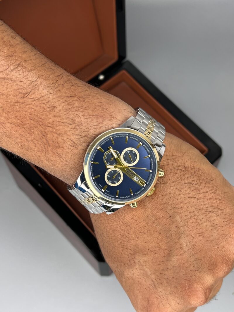 ساعت ست سیکو دو رنگ طلایی صفحه سرمه‌ای Seiko 5937 - تصویر 2