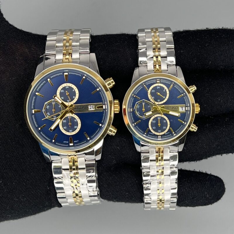 ساعت ست سیکو دو رنگ طلایی صفحه سرمه‌ای Seiko 5937 - تصویر 1