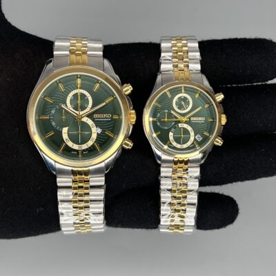 ساعت ست سیکو دو رنگ طلایی صفحه سبز Seiko 5939