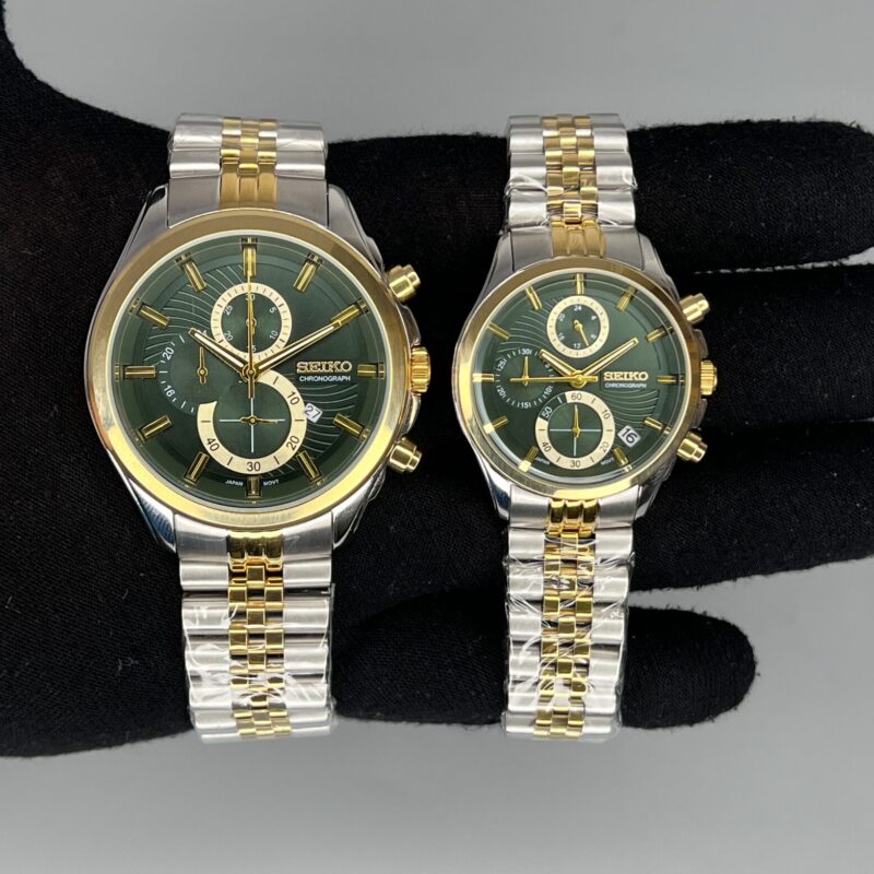 ساعت ست سیکو دو رنگ طلایی صفحه سبز Seiko 5939 - تصویر 1