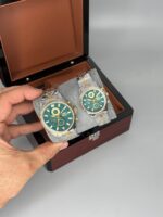 ساعت ست کلاسیک الگانس دو رنگ طلایی صفحه سبز Elegance 2635 - تصویر 2