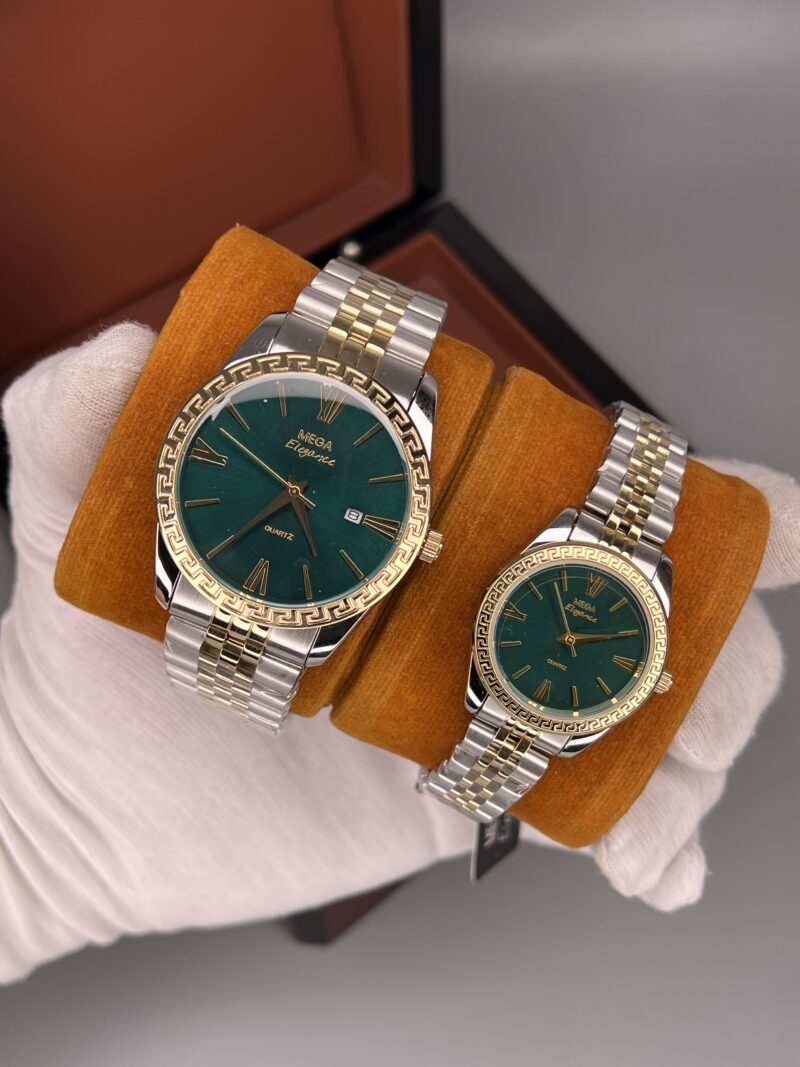 ساعت ست کلاسیک الگانس دو رنگ طلایی صفحه سبز Elegance 2634 - تصویر 2
