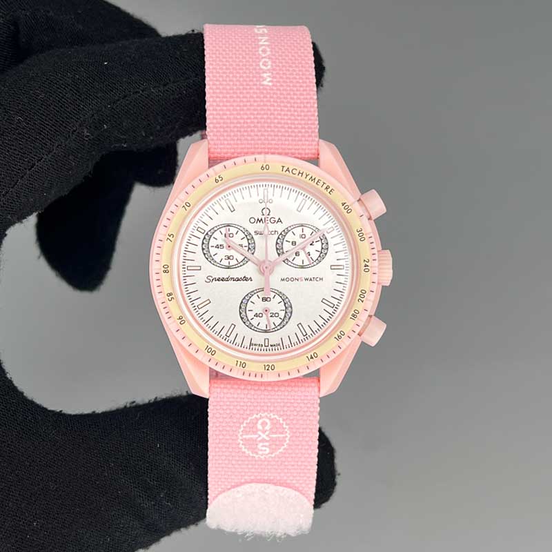 swach10-4 ساعت مچی امگا سواچ مون شاین صورتی Omega Swatch Mission MOONSHINE