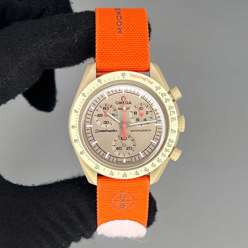 swach14-1 ساعت مچی امگا سواچ مون شاین نارنجی Omega Swatch Mission MOONSHINE