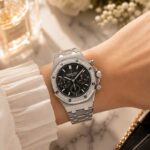 ساعت زنانه اودمار پیگه نقره ای صفحه مشکی Audemars piguet 2130