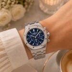 ساعت زنانه اودمار پیگه نقره ای صفحه سرمه ای Audemars piguet 2132