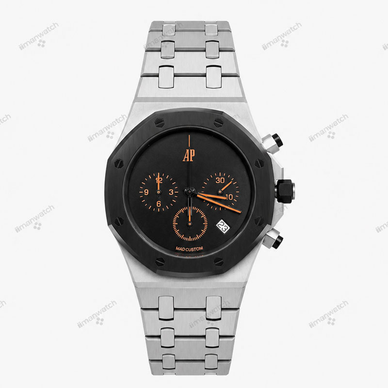 ap6-1 ساعت مردانه اودمار پیگه سه موتوره صفحه مشکی Audemars piguet Royal Oak 4130