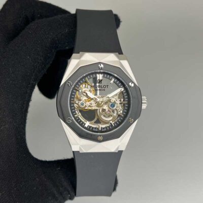 ساعت مردانه هابلوت هندسی اتومات سیلور مشکی HUBLOT BIG BANG H96312