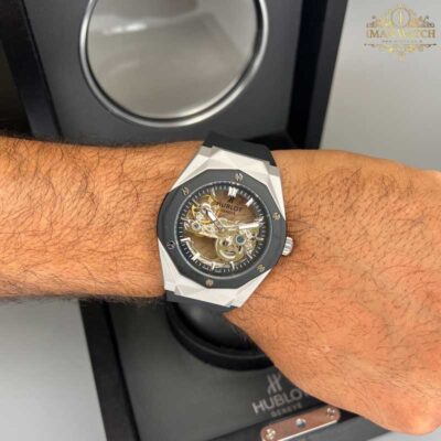 ساعت مردانه هابلوت هندسی اتومات سیلور مشکی HUBLOT BIG BANG H96312