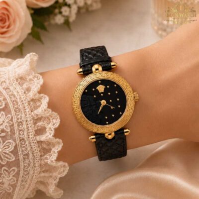 ساعت مچی زنانه ورساچه طلایی صفحه مشکی Versace 6460