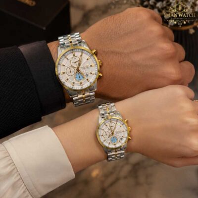 ساعت ست سیکو سه موتوره دو رنگ طلایی صفحه سفید Seiko 8871
