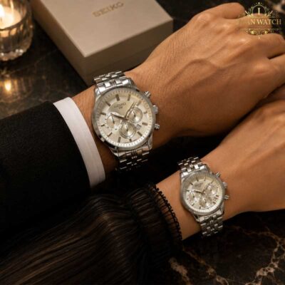 ساعت ست سیکو سه موتوره سیلور صفحه سفید Seiko 8890