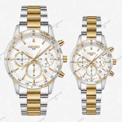 ساعت ست سیکو سه موتوره دو رنگ طلایی صفحه سفید Seiko 8894