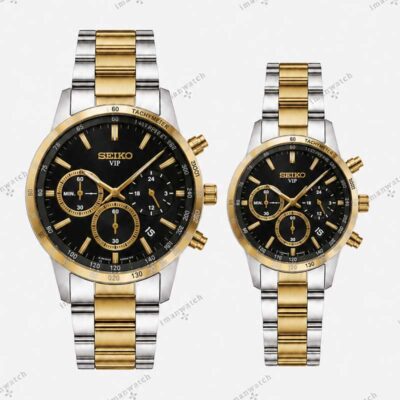 ساعت ست سیکو سه موتوره دو رنگ طلایی صفحه مشکی Seiko 8895