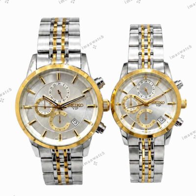ساعت ست سیکو سه موتوره دو رنگ طلایی صفحه سفید Seiko 8881
