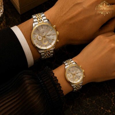 ساعت ست سیکو سه موتوره دو رنگ طلایی صفحه سفید Seiko 8881
