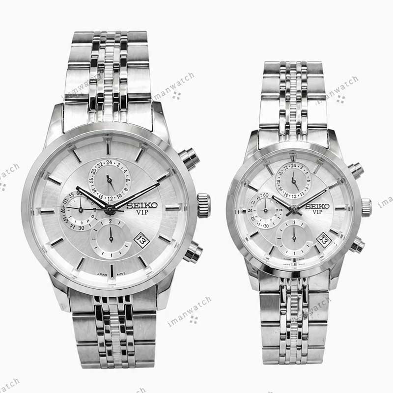 seiko3-1 ساعت ست سیکو سه موتوره سیلور صفحه سفید Seiko 8882