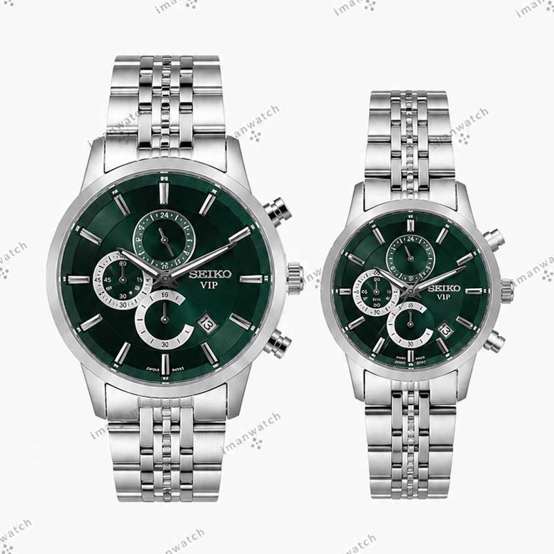 seiko6-1 ساعت ست سیکو سه موتوره سیلور صفحه سبز Seiko 8885