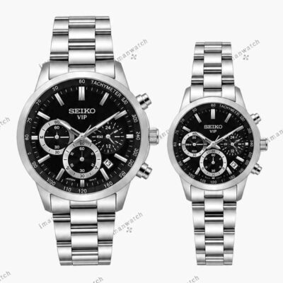 ساعت ست سیکو سه موتوره سیلور صفحه مشکی Seiko 8889