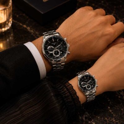 ساعت ست سیکو سه موتوره سیلور صفحه مشکی Seiko 8889