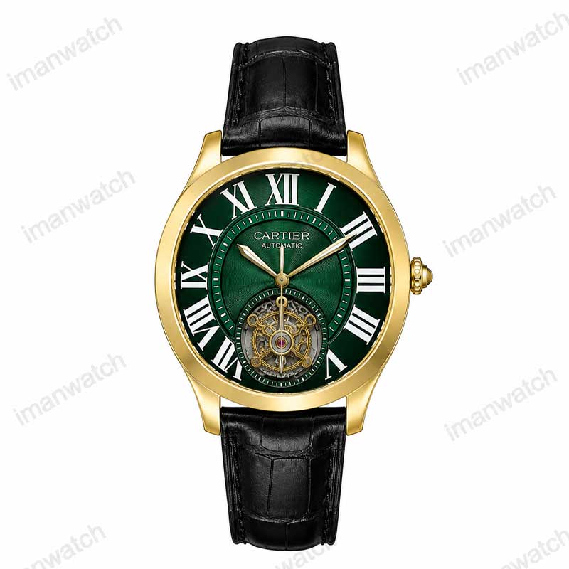 cartier20-1 ساعت مچی کارتیر مردانه طلایی صفجه سبز Cartie3966