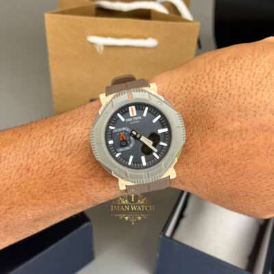 ساعت مچی کاسیو پروترک قهوه ای خاکی بند رابر Casio PRJ-B001B