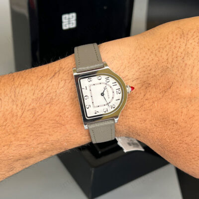 ساعت ست کارتیر کلوش سیلور بند چرمی طوسی Cartier Cloche