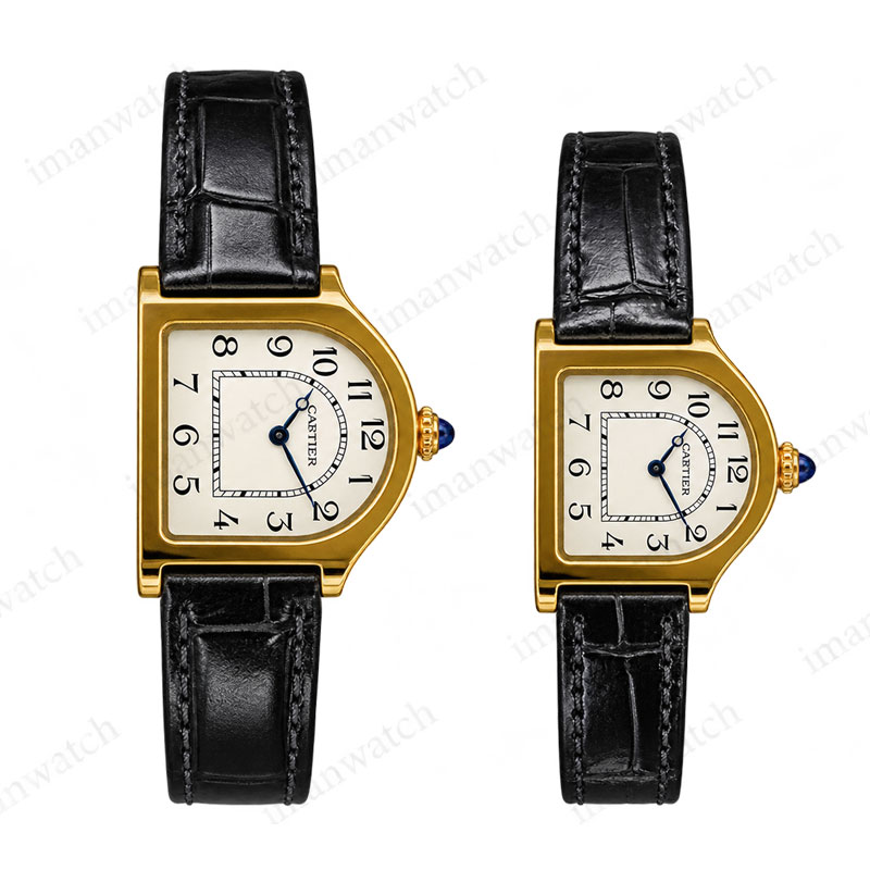 cartier3-1 ساعت ست کارتیر کلوش طلایی بند چرمی مشکی Cartier Cloche