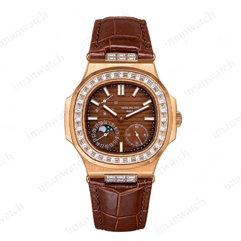 patek3-1 ساعت مردانه پتک فیلیپ ناتیلوس رزگلد نگین دار صفحه قهوه ای Patek Philippe
